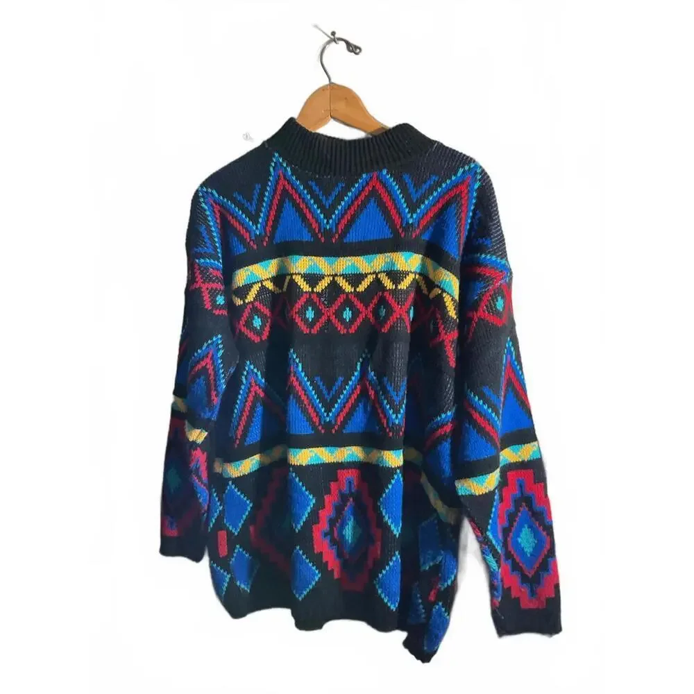 Vintage In Resource/Doris Skis Sweater with Bold Geometric Pattern Large